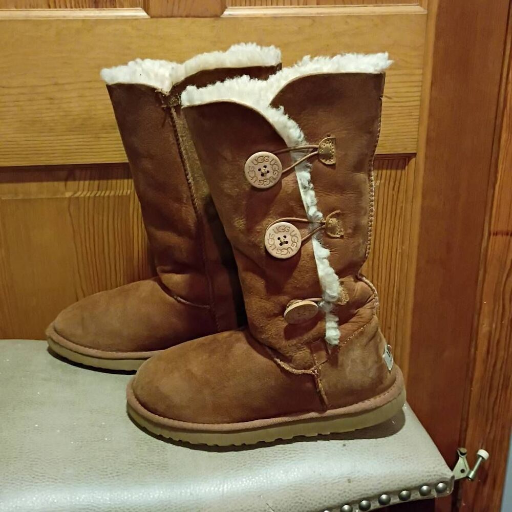 UGG Women's Tan Bailey Suede Button Triplet II Water Repellent Tall Boots 1873 S